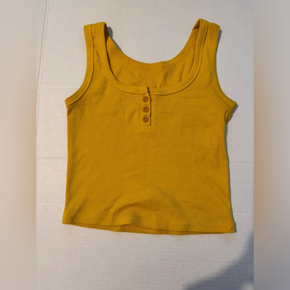 Yellow Ribbed Short-Sleeved Swoop Neck Cropped Tank Top